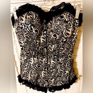 Vintage tapestry Corset with lace & boning by Shirley of Hollywood corset L GUC